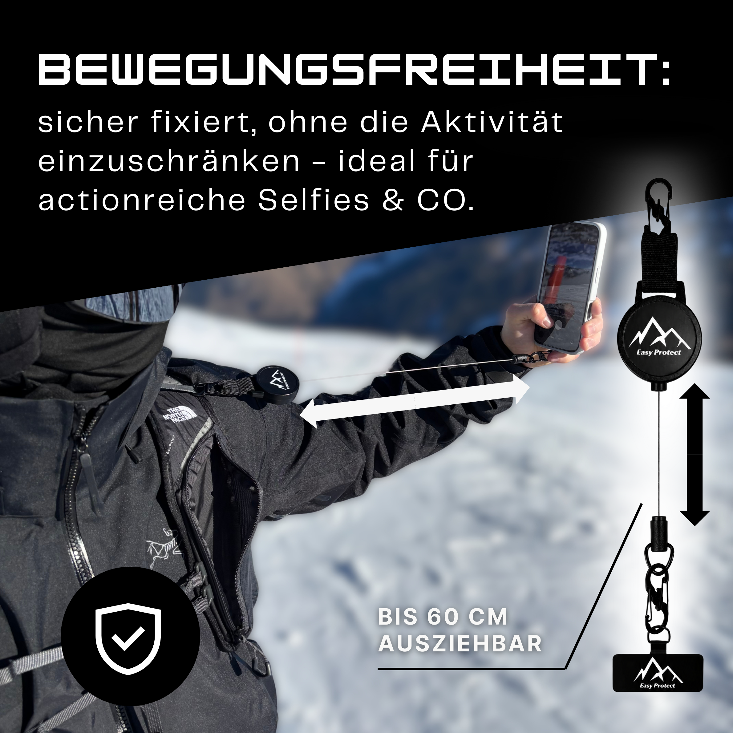 Easy Protect Handysicherung mit ausziehbarer Sicherheitsleine bis 60 cm für maximale Bewegungsfreiheit beim Sport und Outdoor Aktivitäten