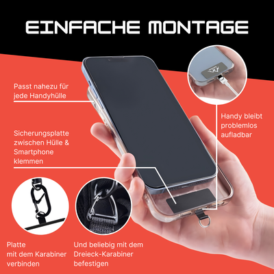 Easy Protect Smartphone Sicherung mit einfacher Montage bekannt aus Die Höhle der Löwen ehemals Peak Protect passend für nahezu jede Handyhülle und weiterhin problemlos aufladbar