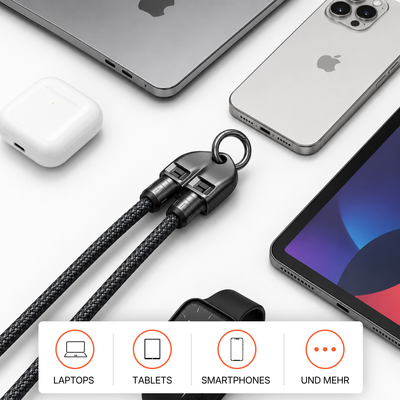 Easy Charge 2 in 1 Handgelenkschlaufe von Easy Protect mit integriertem USB C Ladekabel, kompatibel mit Smartphones, Tablets, Laptops, Kopfhörern und weiteren USB C Geräten.