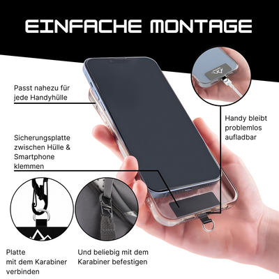 Easy Protect Handysicherung mit einfacher Installation zwischen Handy und Hülle, kompatibel mit fast allen Smartphone Hüllen