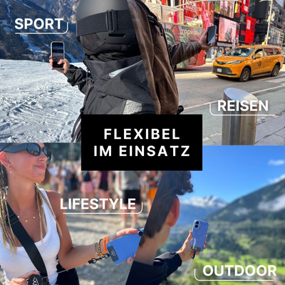 Easy Protect Handysicherung flexibel einsetzbar für Sport, Reisen, Outdoor Aktivitäten und Alltag mit sicher befestigtem Smartphone