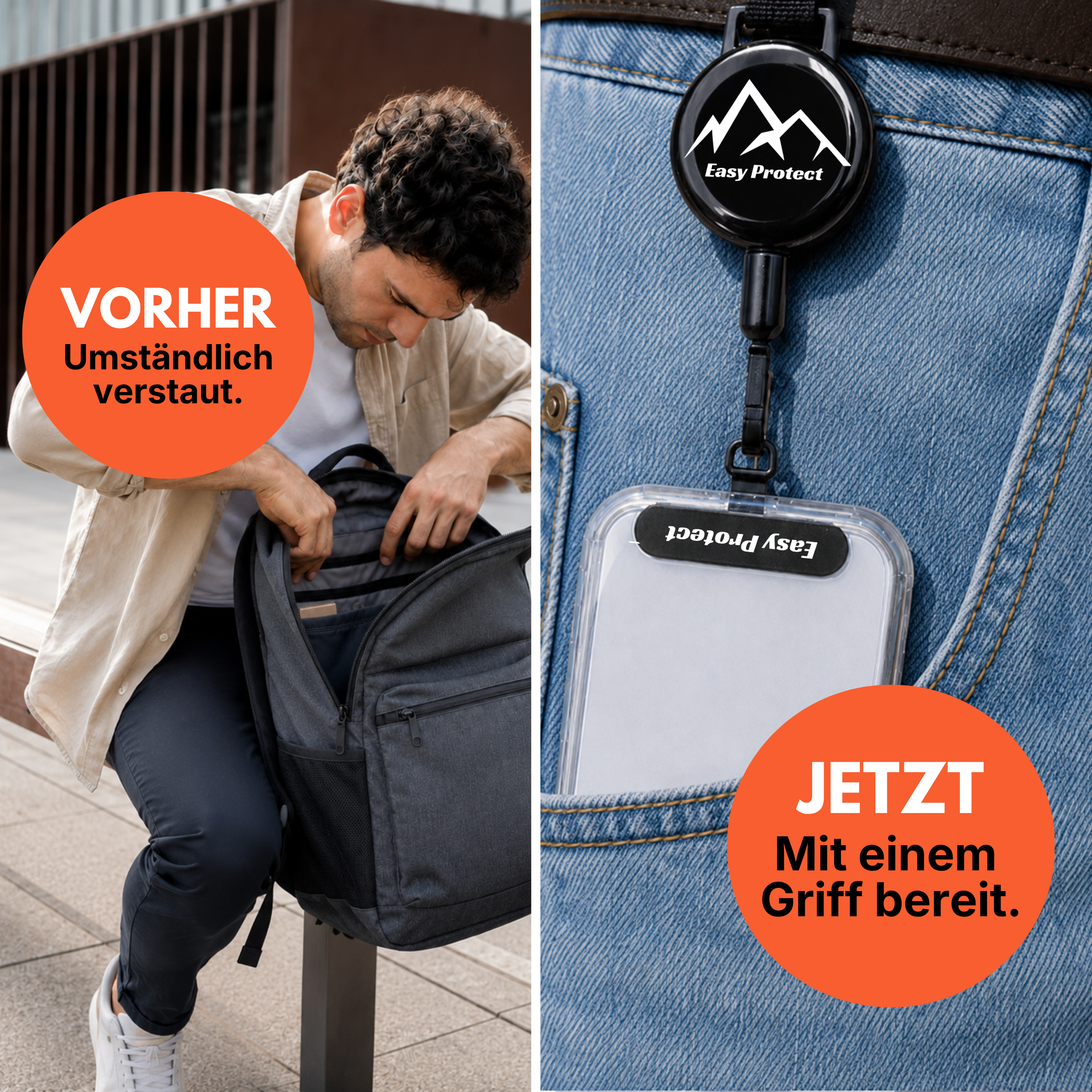 Easy Protect V3 hält das Smartphone sicher an der Hose befestigt und jederzeit sofort griffbereit.