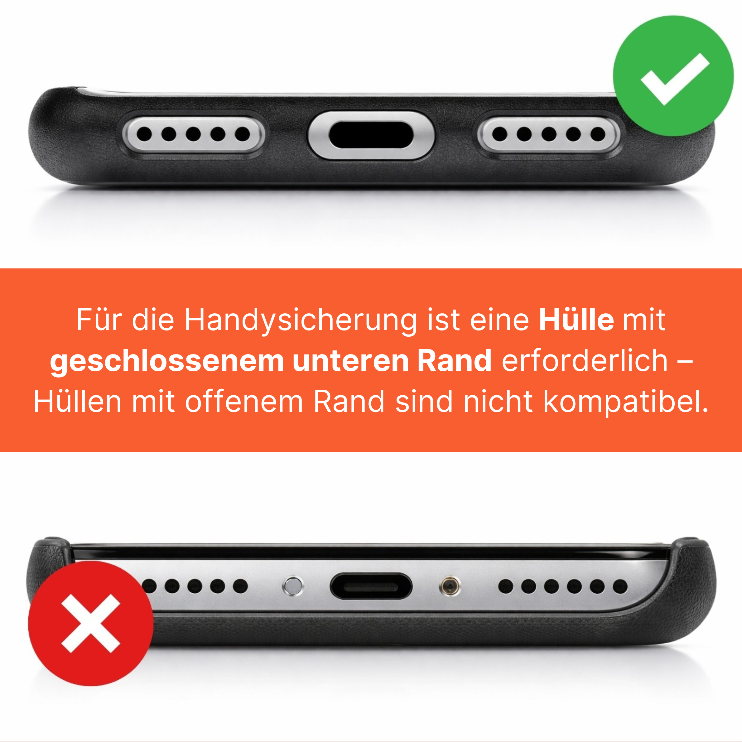 Peak Protect jetzt Easy Protect Smartphone Sicherung bekannt aus Die Höhle der Löwen kompatibel mit Handyhüllen mit geschlossenem unteren Rand nicht geeignet für offene Hüllen